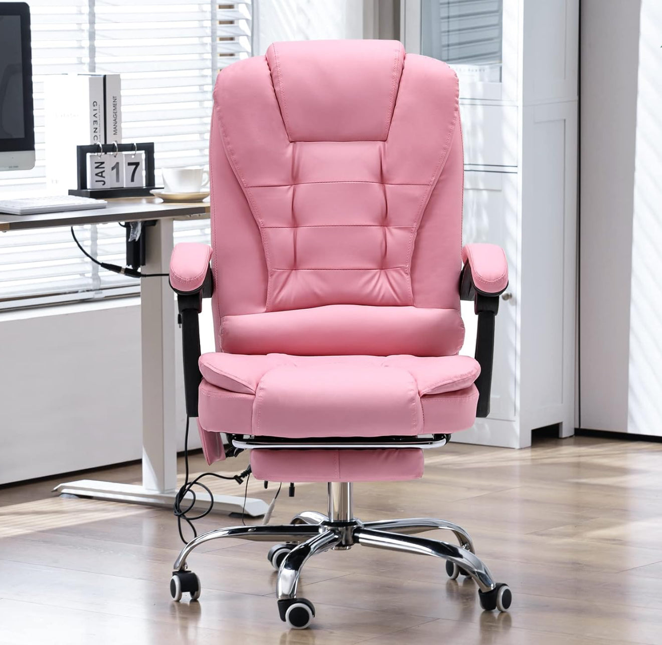 🩷🎀 Silla Ejecutiva con Masajeador y Reposapiés – Color Rosada  (Cod.V2)
💰 RD$8,995