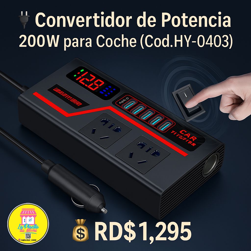 ⚡ Energía donde vayas
🔌 Convertidor de Potencia 200W para Coche (Cod.Hy-0403)
