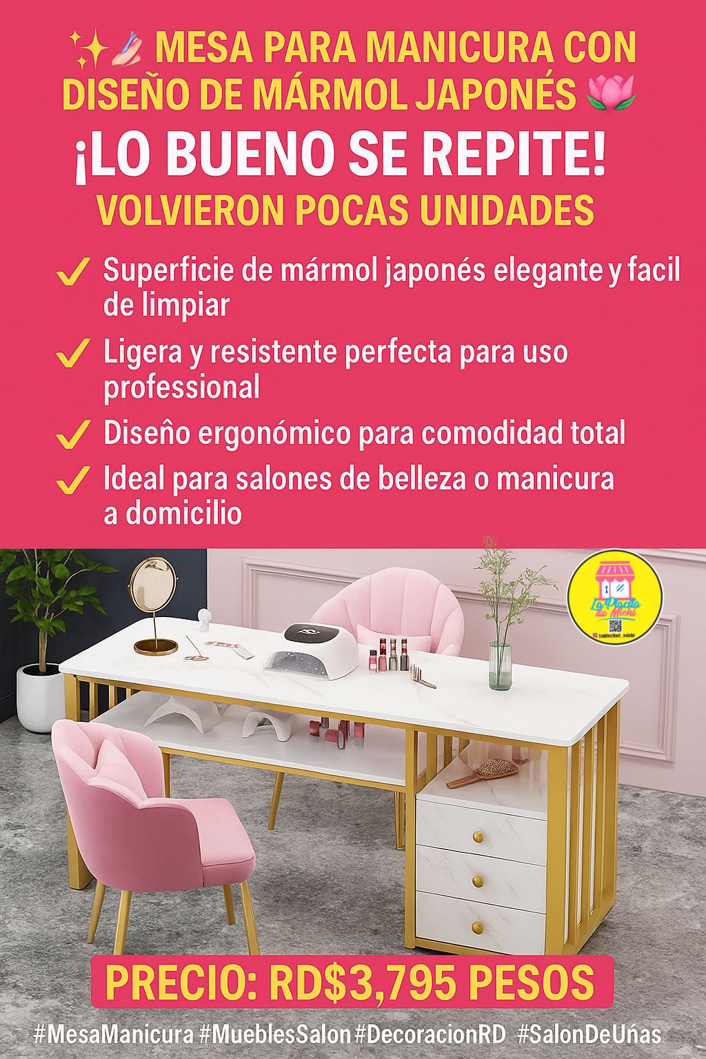 💅✨ Mesa para Manicura con Diseño de Mármol Japonés 🪷💖 (Cod.290001)