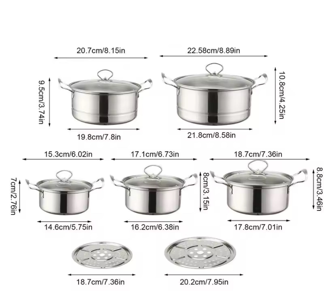 Juego de Ollas de Acero Inoxidable (12 PCS) Cod.HP5
(16,18,20,22,24cm)