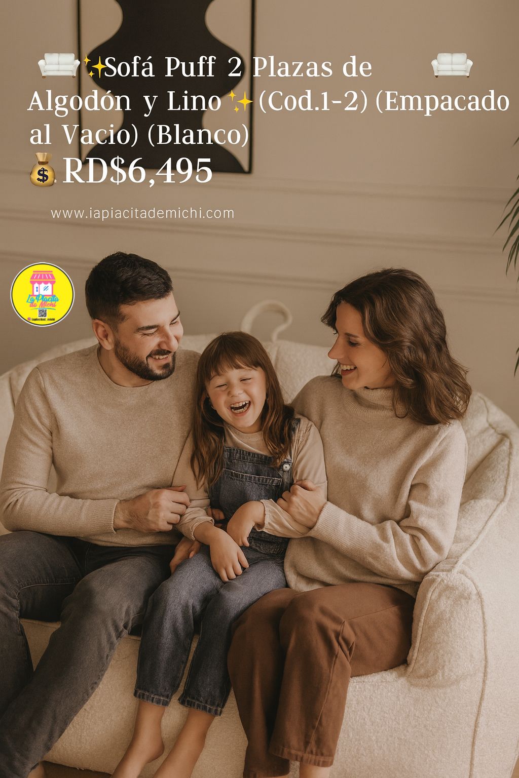 🛋️✨ Sofá Puff 2 Plazas de Algodón y Lino ✨🛋️ (Cod.1-2) (Empacado al Vacío)
(Blanco)