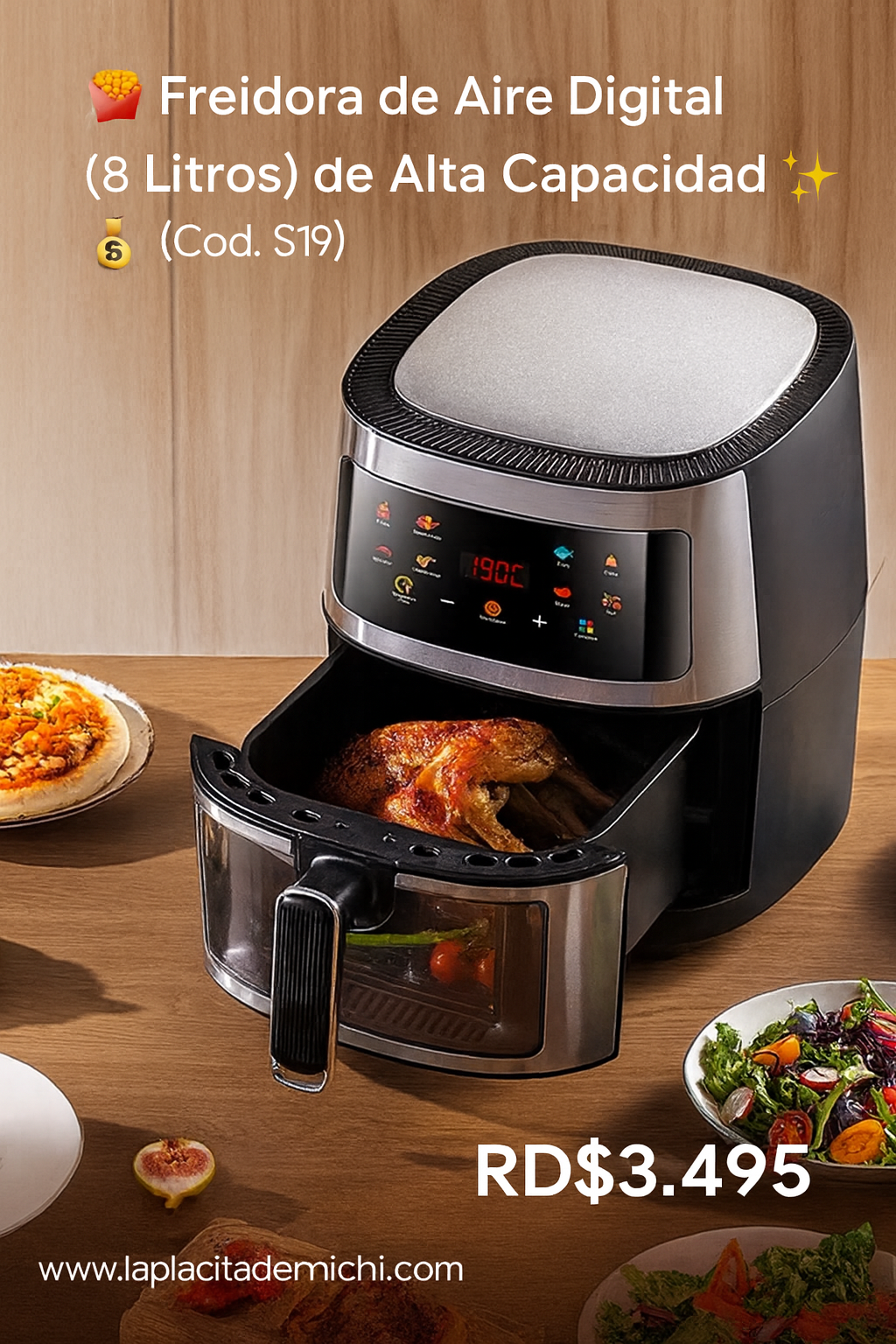 🍟✨ Freidora de Aire Digital (8 Litros) de Alta Capacidad ✨🍟 (Cod.S19)