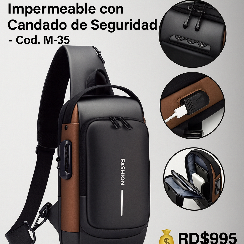 Bolso Cruzado de Hombre Impermeable y Candado de Seguridad
(Cod.M-35)
