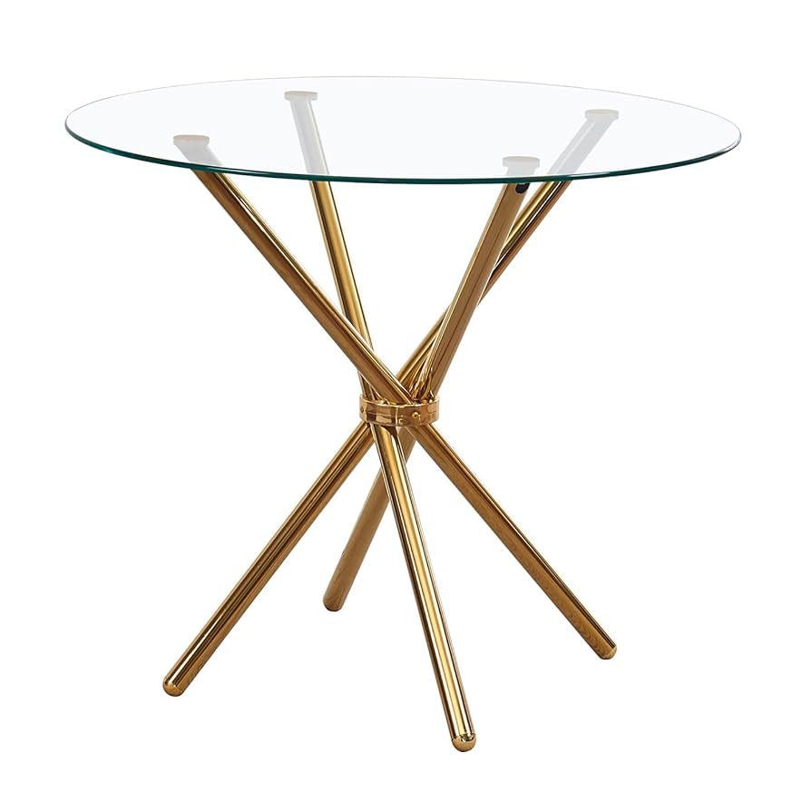 ✨ Mesa Redonda Moderna de Vidrio con Base Dorada ✨
(Cod.081-1)