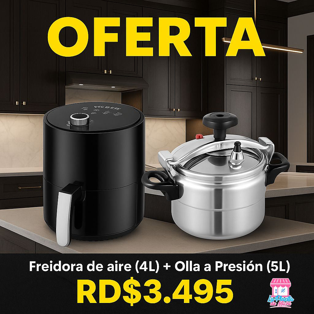 📣 OFERTA ESPECIAL COMBO DE COCINA 🔥
¡Cocina rápido, sano y delicioso!
🎁 Freidora de Aire (4L) + Olla de Presión (5L)