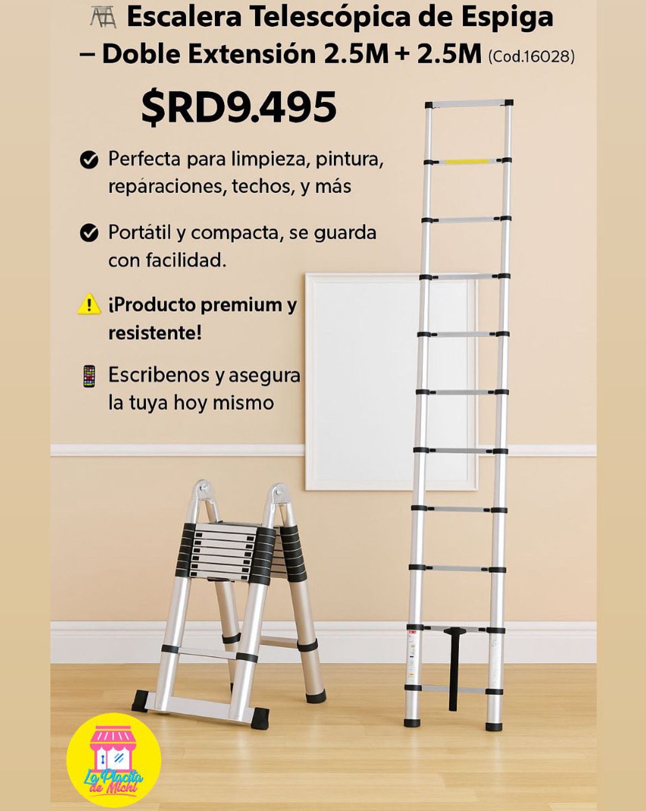 🪜 Escalera Telescópica de Espiga – Doble Extensión 2.5M + 2.5M (Cod.16028)