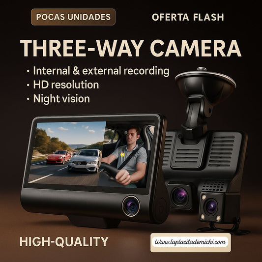 🚘📹 Cámara de Coche  de 3 Canales – Seguridad Total 24/7 (Cod.882)