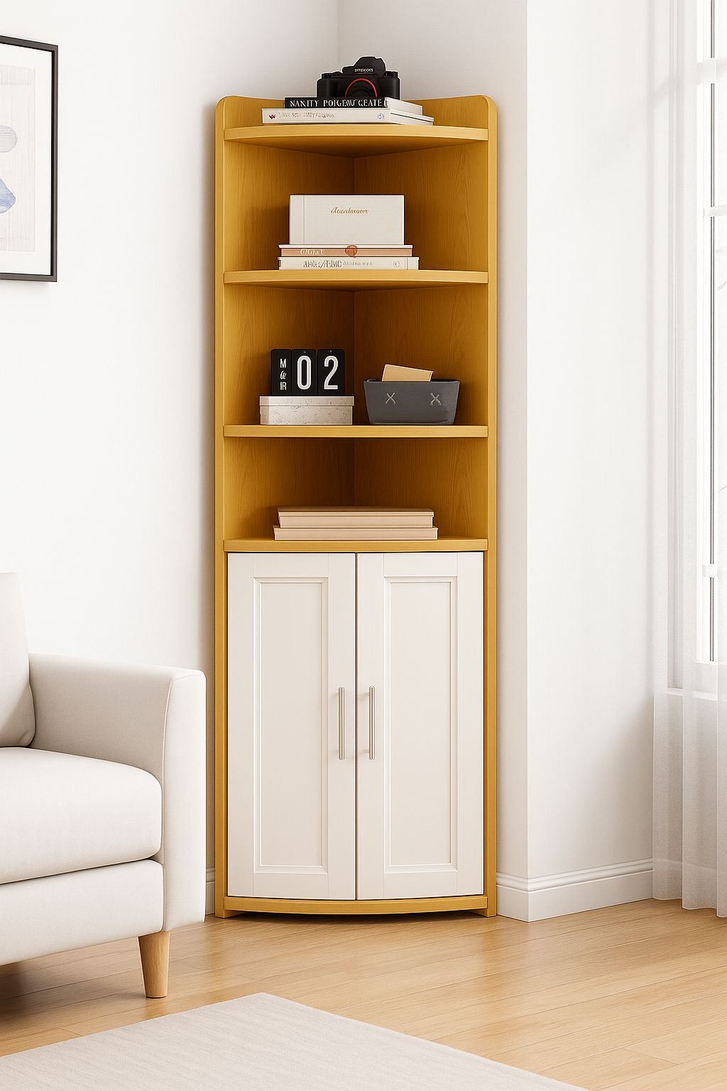 Gabinete Esquinero Premium – Elegancia que Transforma tu Espacio Color Madera con Blanco (Cod.290005-3)
💰RD$2,995