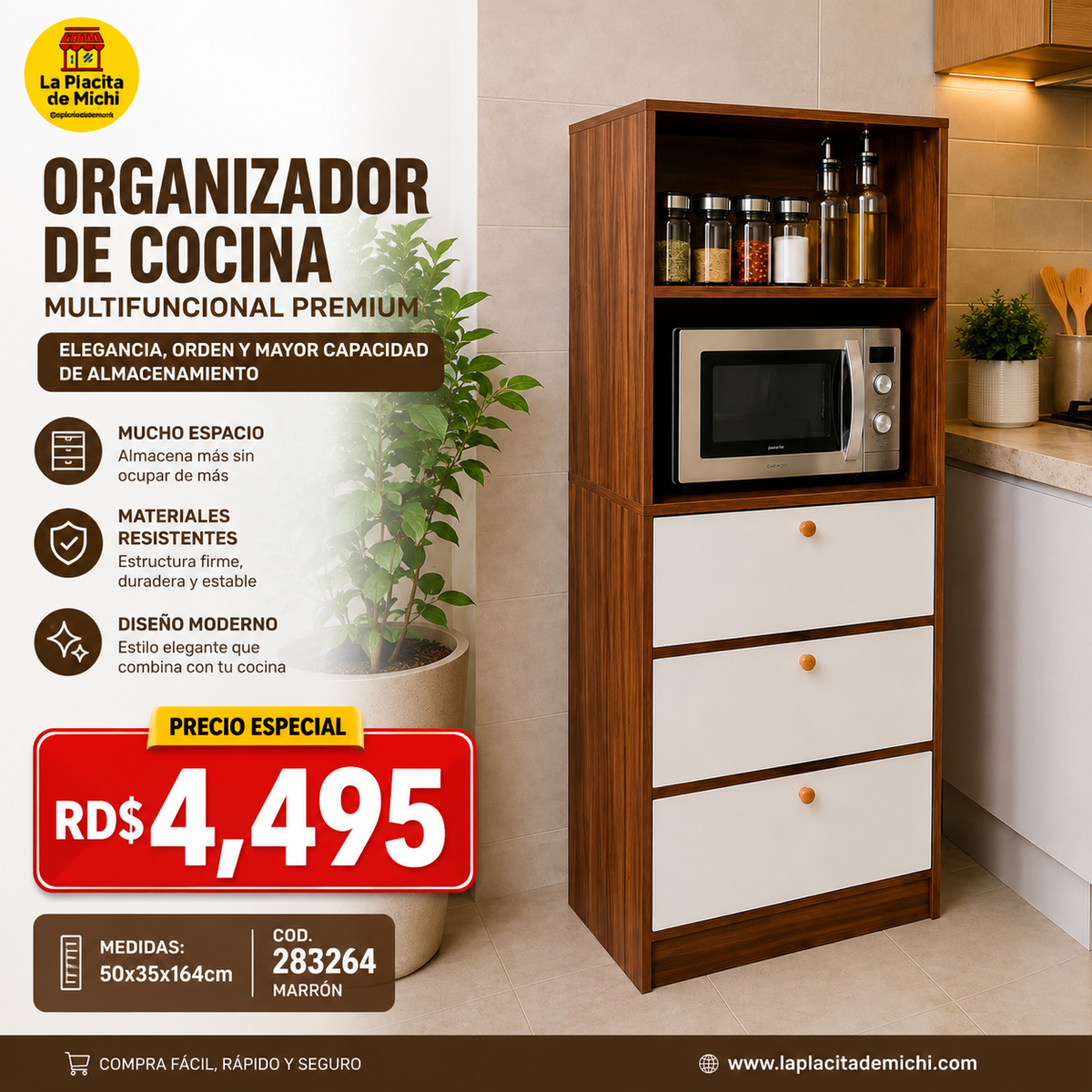 🍽️🤎 ORGANIZADOR DE COCINA MULTIFUNCIONAL PREMIUM – ELEGANCIA, ORDEN Y MAYOR CAPACIDAD DE ALMACENAMIENTO 🤎🍽️
🆔 Cod. 283264 Marrón
💰 RD$4,495