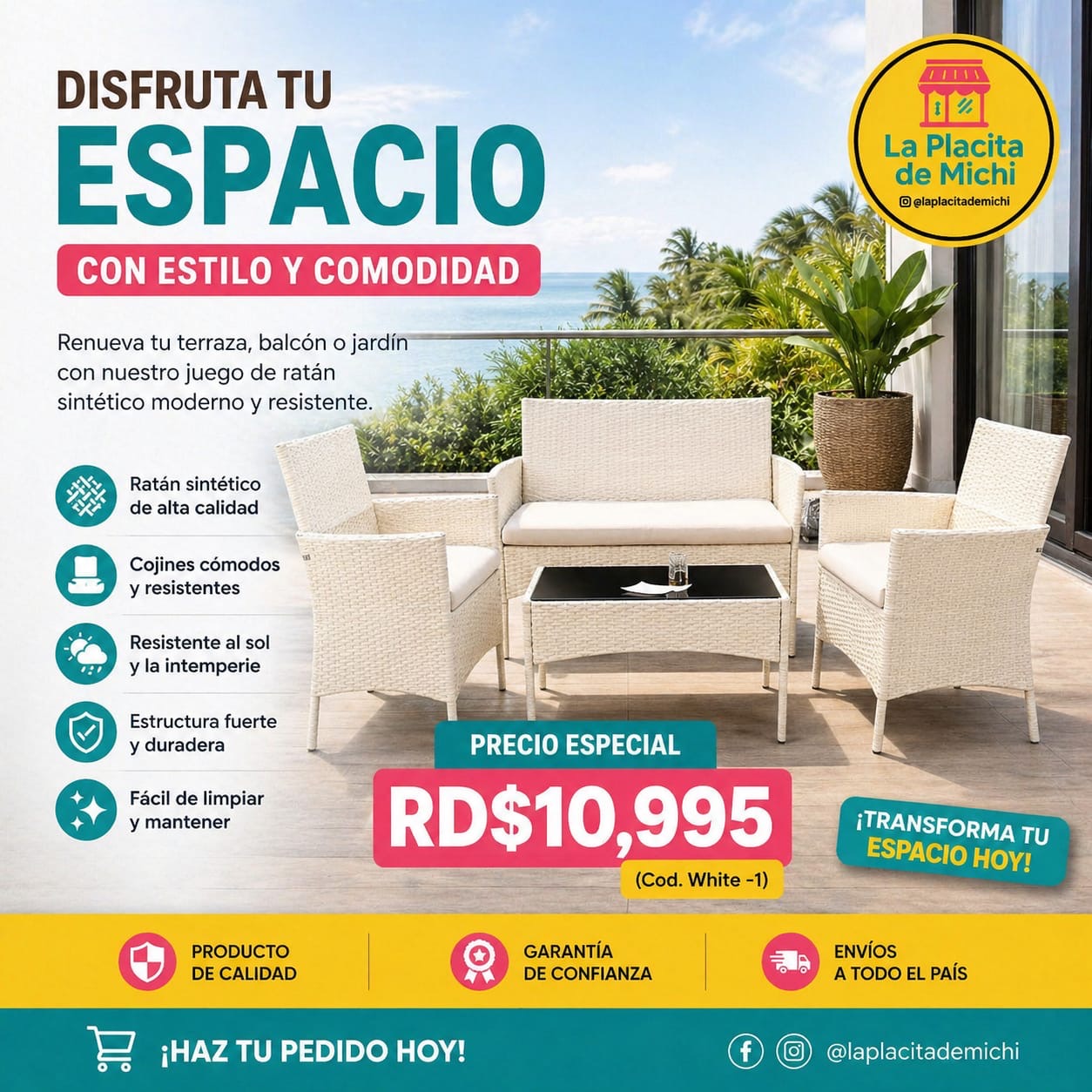 ✨ Juego de Terraza Moderno en Ratán Sintético ✨ (Cod. White -1)
💰 Precio: RD$10,995