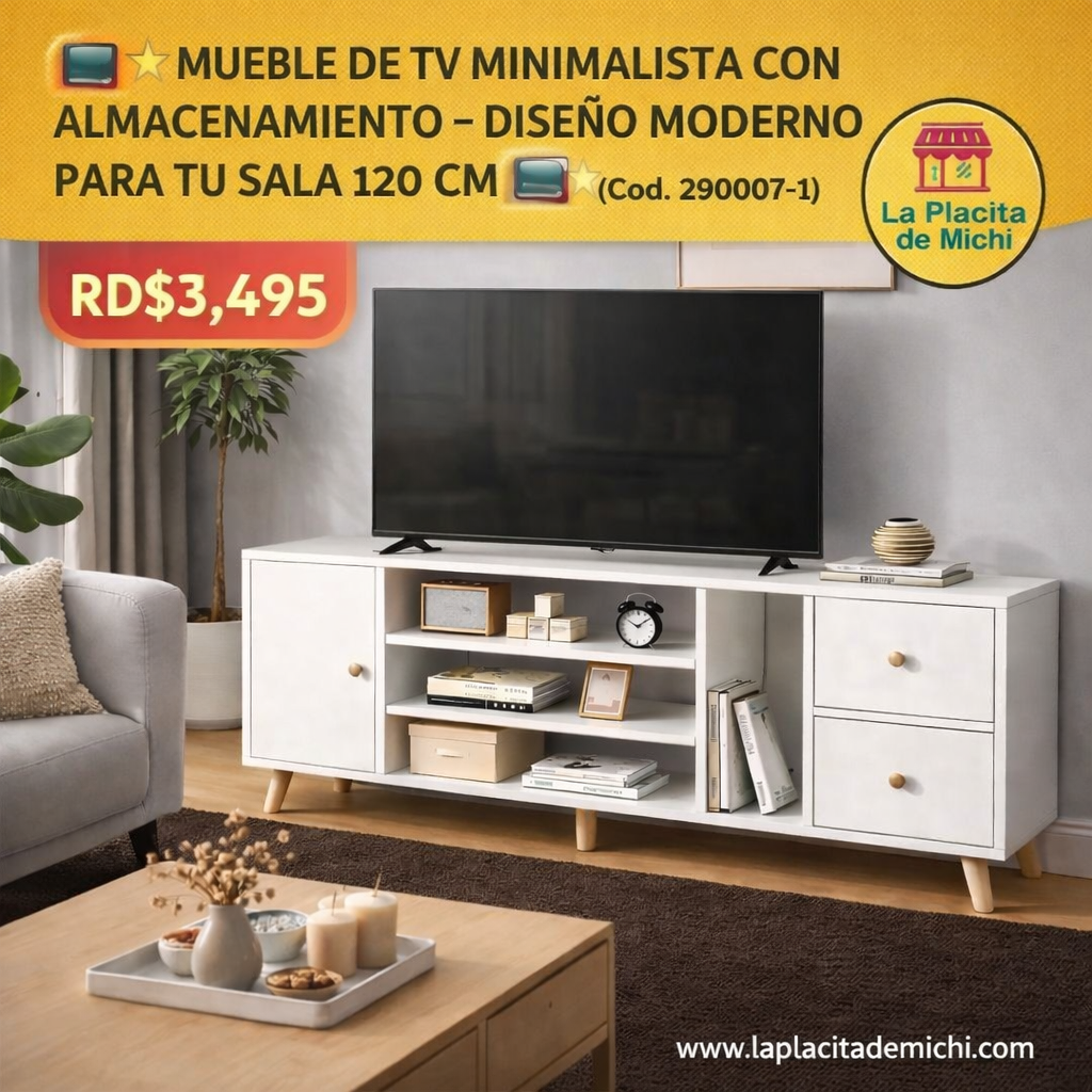 📺✨ MUEBLE DE TV MINIMALISTA CON ALMACENAMIENTO – DISEÑO MODERNO PARA TU SALA 120 CM ✨📺 (Cod. 290007-1)
💰RD$3,495