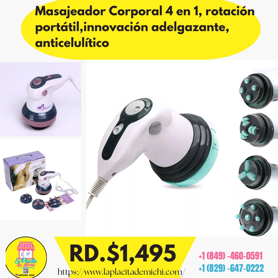 Masajeador Corporal
4 en 1, rotación portátil,
innovación adelgazante, anticelulítico