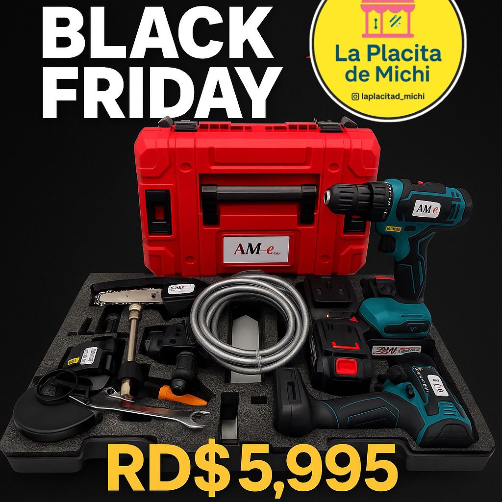 Taladro | Sierra | Hidrolavadora | Pulidora – 48V
(Cod. JBN-10)
💰 Antes: RD$7,495
🔥 Ahora: RD$5,995
Este kit no es para gente que “resuelve”; es para el que quiere trabajar rápido, fuerte y sin depender de nadie.
Incluye cuatro herramientas indispensa