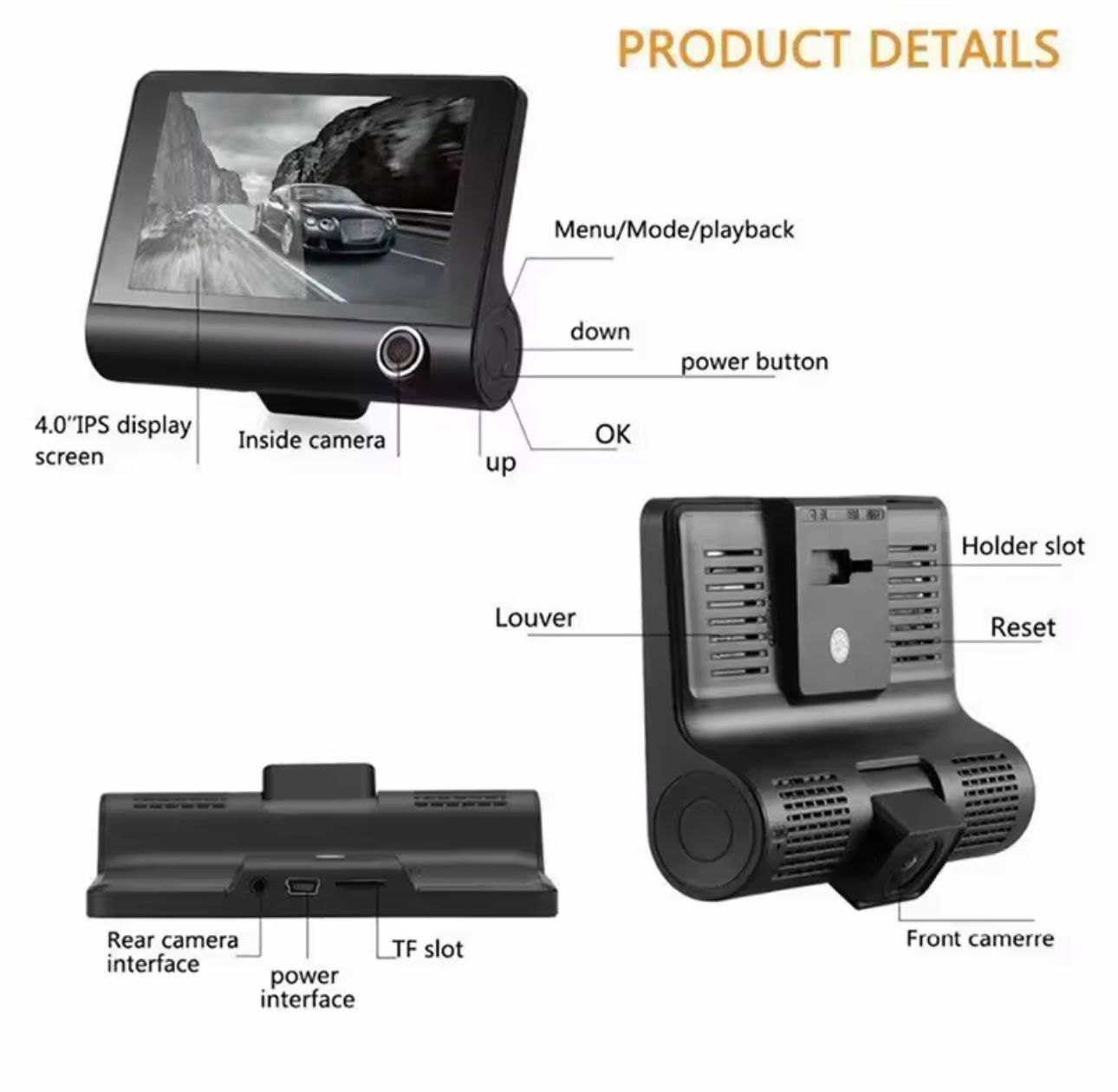 🚘📹 Cámara de Coche de 3 Canales – Seguridad Total 24/7 (Cod.882)