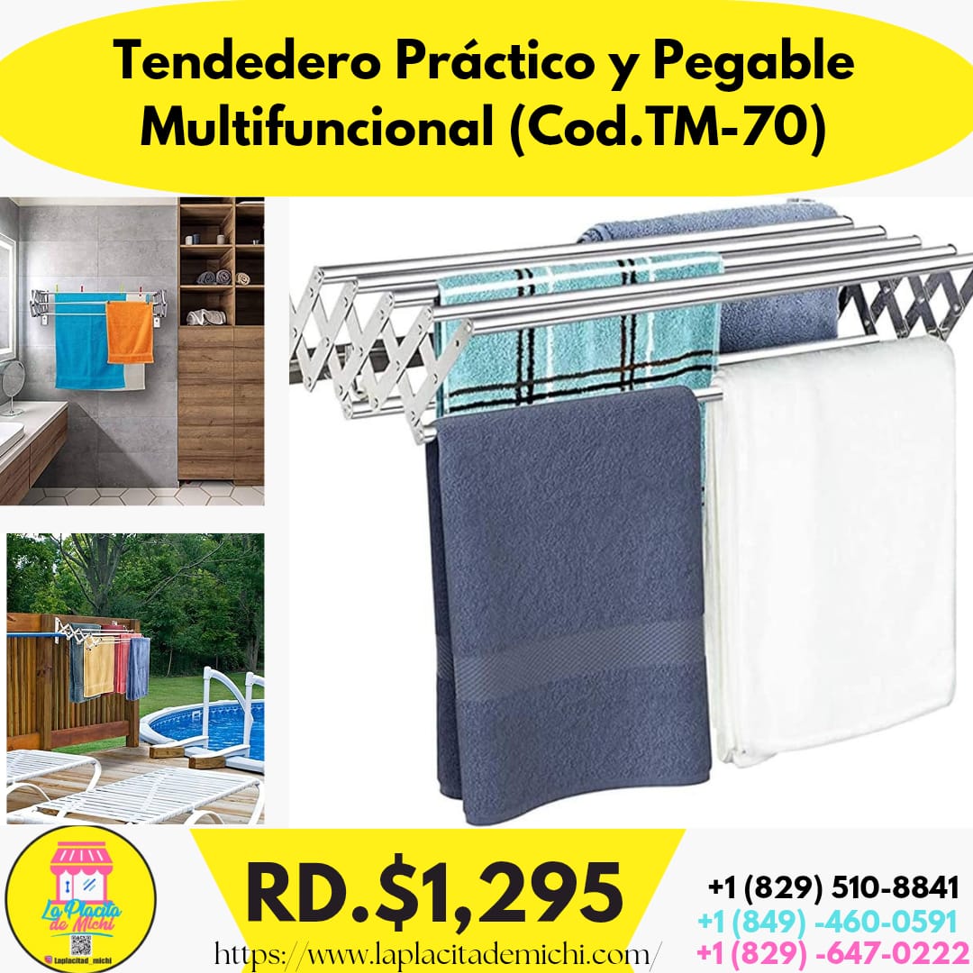 Tendedero Práctico y Pegable Multifuncional (Cod.TM-70)
- Medida 70 cm x 23 cm x 75 cm