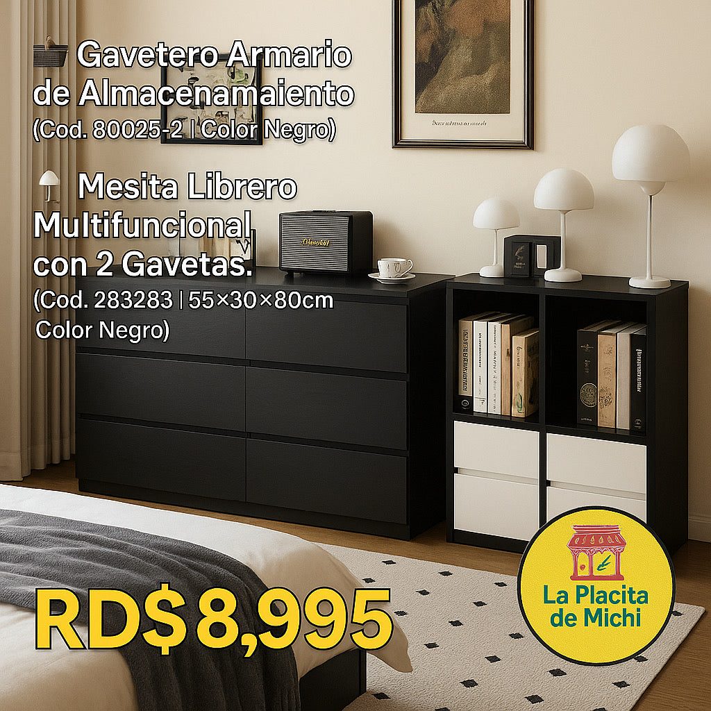 🧺 Gavetero Armario de Almacenamiento con 6 Cajones
(Cod. 80025-2 | Color Negro)
🪵 Mesita Librero Multifuncional con 2 Gavetas.
(Cod. 283283 | 55×30×80cm | Color Negro)
💰RD$8,995