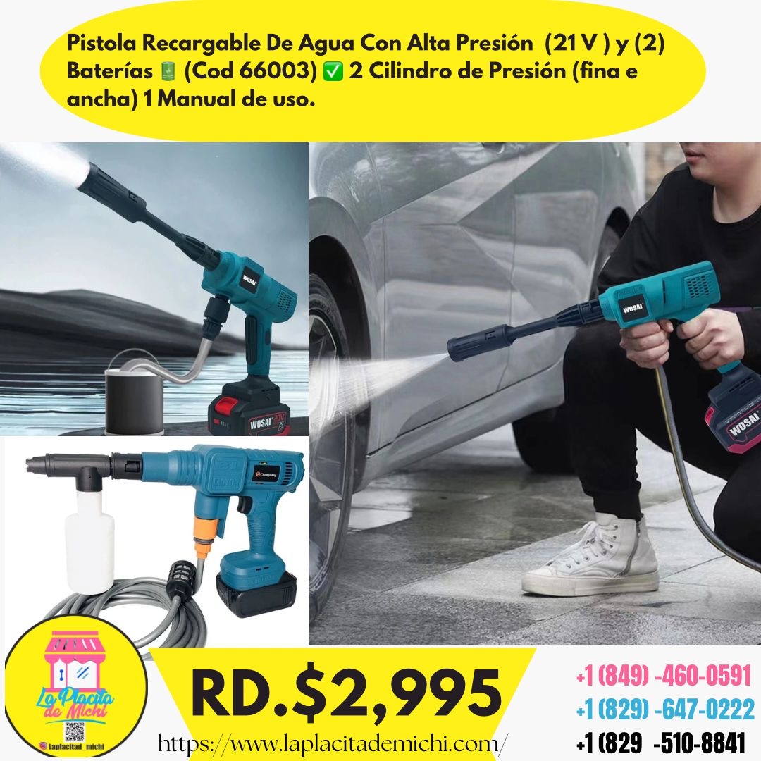 Pistola Recargable De Agua Con Alta Presión  (21 V ) y (2) Baterías 🔋 
(Cod 66003)