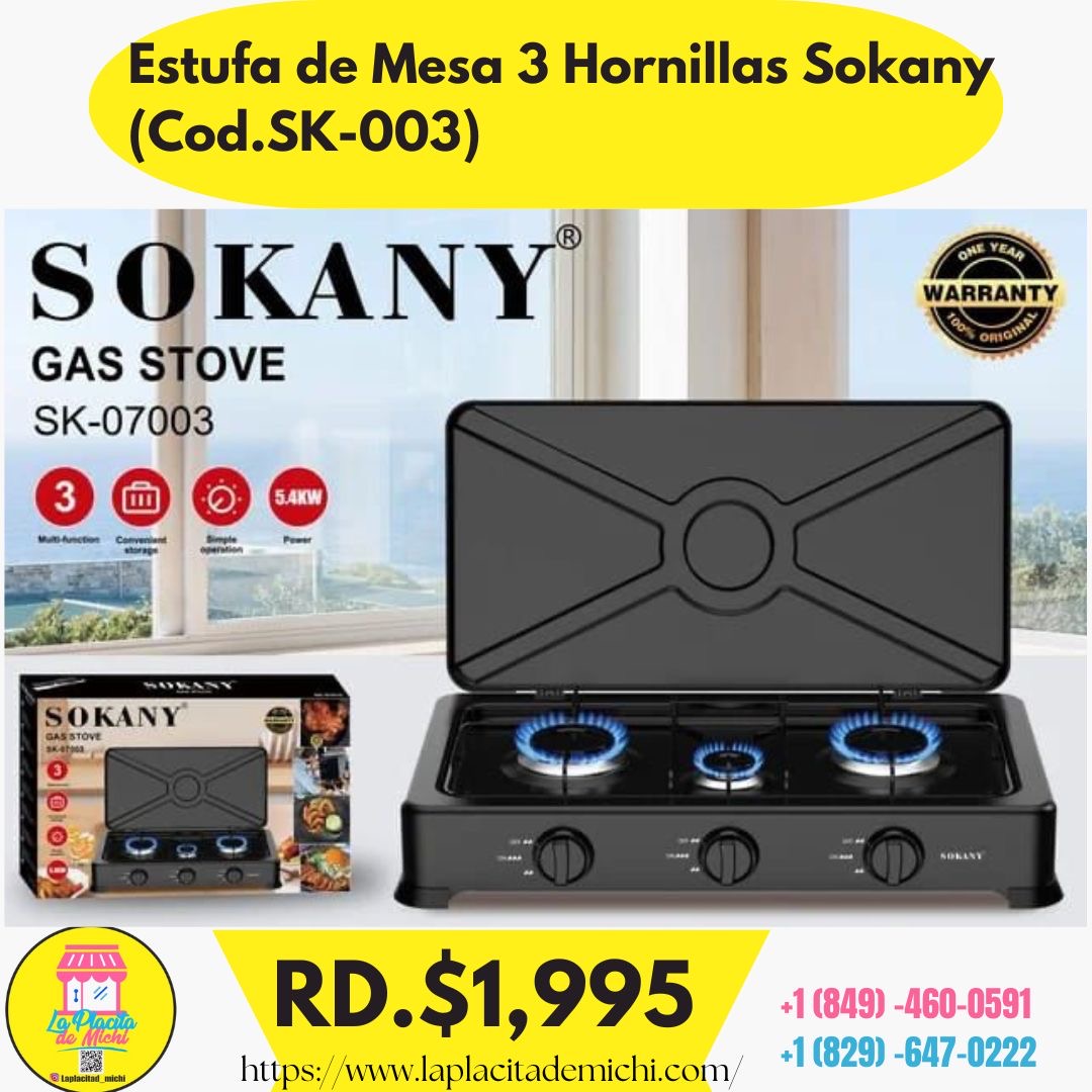 Estufa de Mesa 3 Hornillas Sokany (Cod.SK-003)