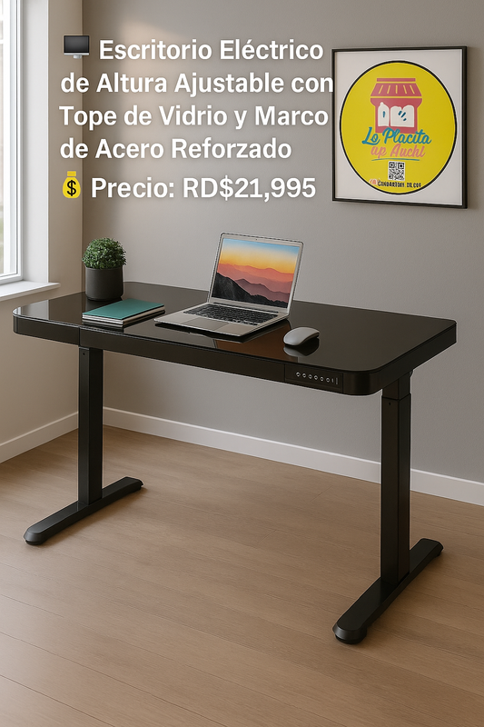 🖥️ Escritorio Eléctrico de Altura Ajustable con Tope de Vidrio y Marco de Acero Reforzado