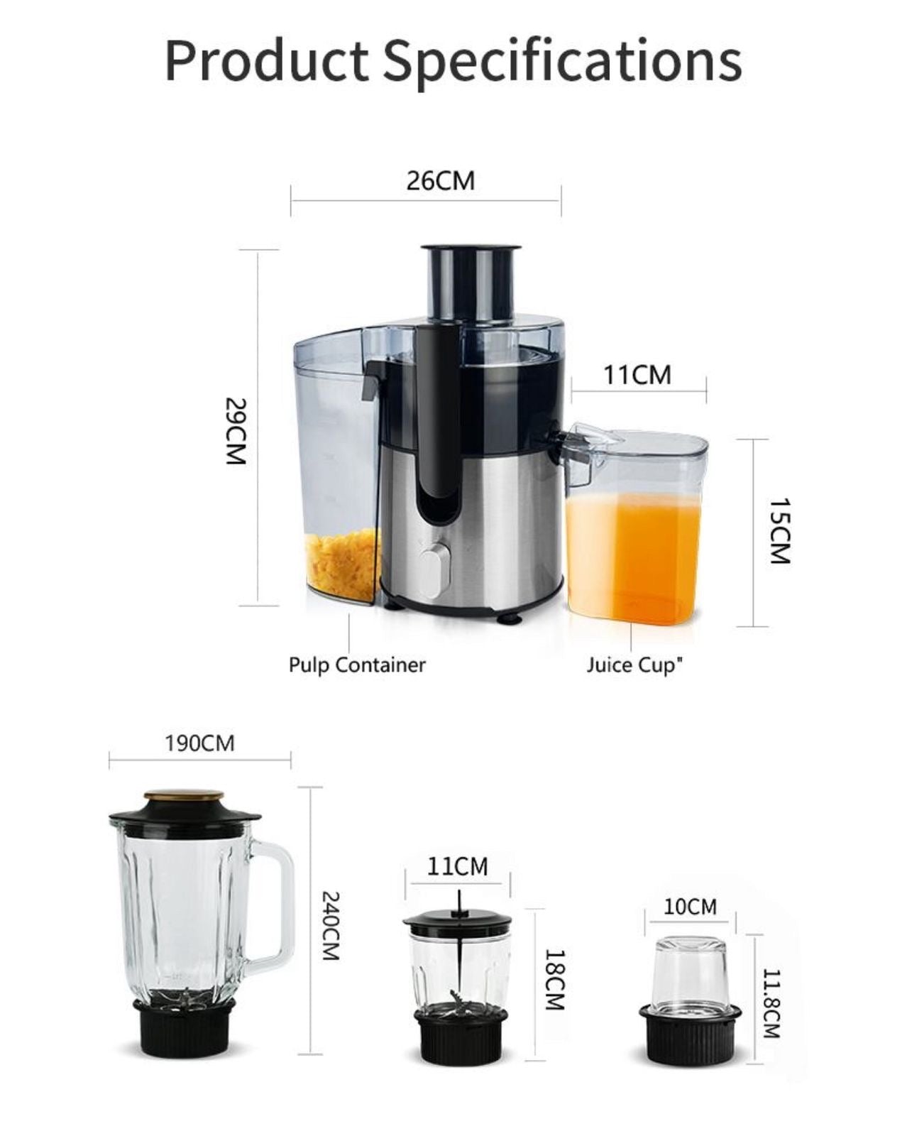 Extractor de Jugos, Licuadora, Molinillo, Moledor de Carnes -850W- (4 en 1) (Cod.808)