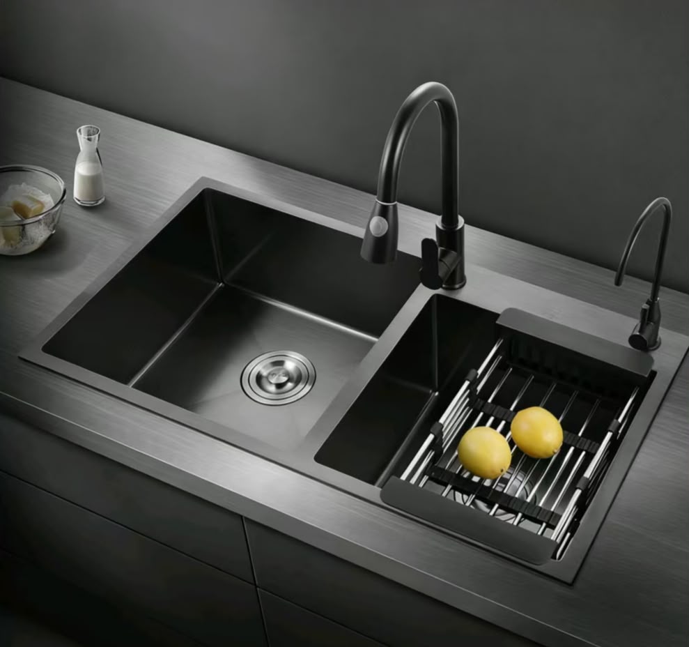 🖤✨ FREGADERO O LAVABO DE COCINA DOBLE CON ACCESORIOS – NEGRO GRAFITO PREMIUM ✨🖤
📌 Cod. SC602
💰 RD$5,795