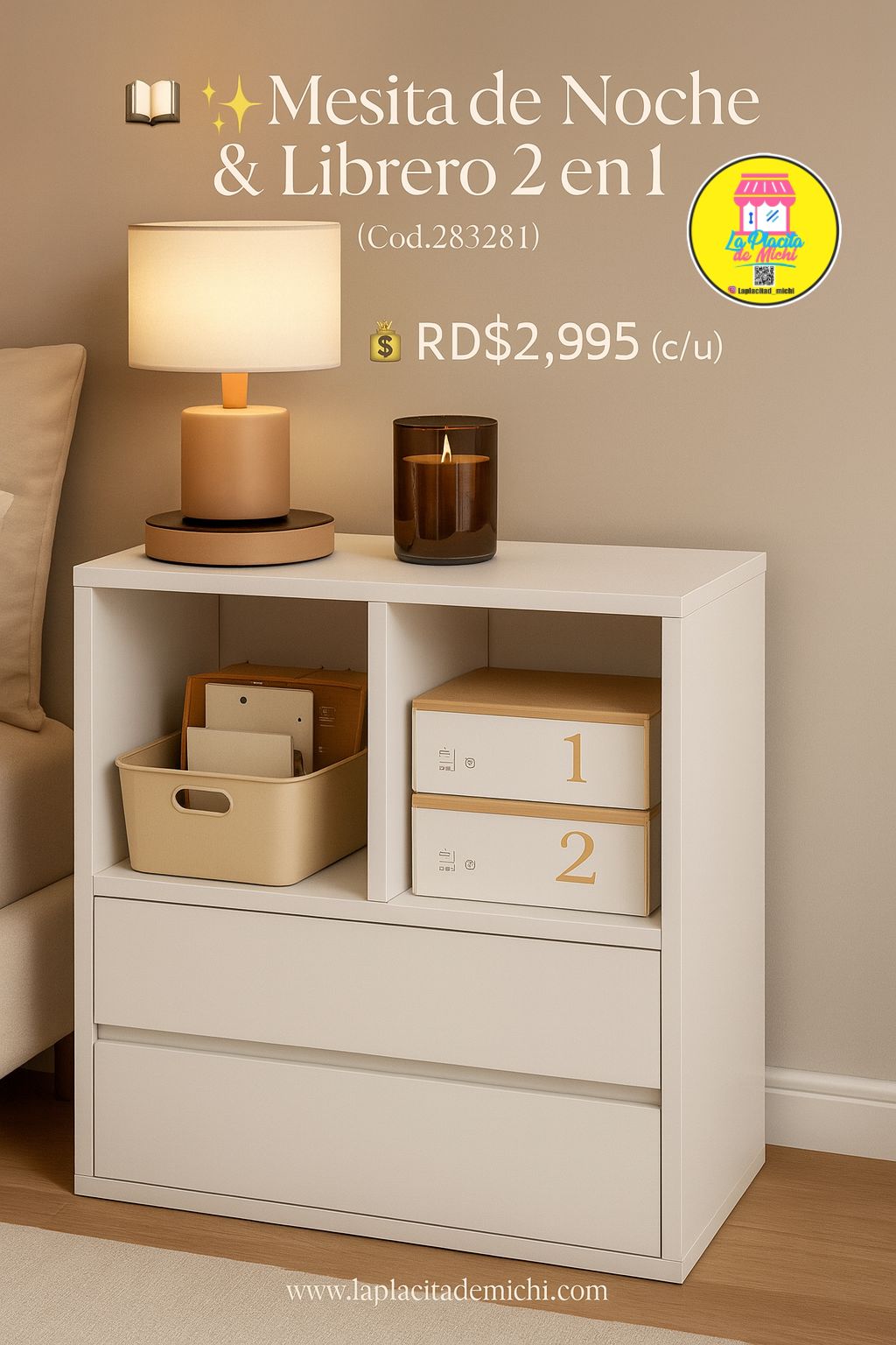 📖✨ Mesita de Noche & Librero 2 en 1
(Cod.283281)
💰RD$1,995 (c/u)