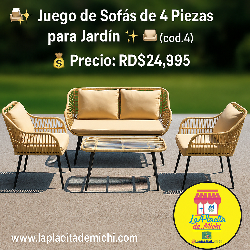 🛋️✨ Juego de Sofás de 4 Piezas para Jardín ✨🛋️ (cod.4)