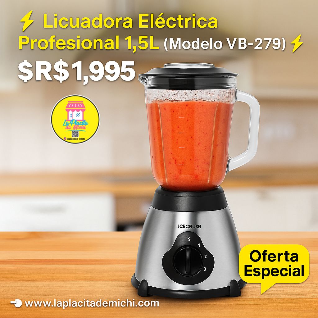 ⚡🥤 Licuadora Eléctrica Profesional 1.5L (Modelo VB-279) 🥤⚡