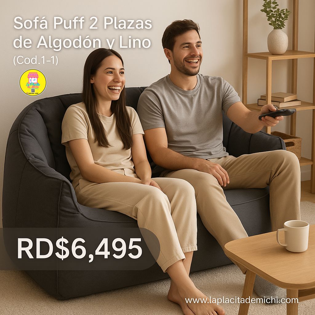 🛋️✨ Sofá Puff 2 Plazas de Algodón y Lino ✨🛋️ (Cod.1-1) (Empacado al Vacío)
