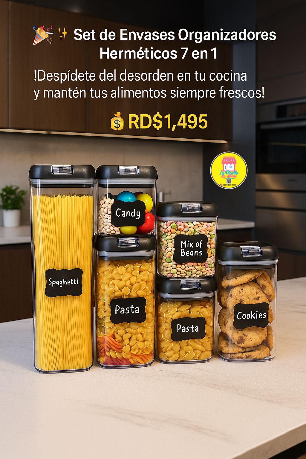 🥳✨ Set de Envases Organizadores Herméticos 7 en 1 ✨🥳
¡Despídete del desorden en tu cocina y mantén tus alimentos siempre frescos! 🥖🍪🍬