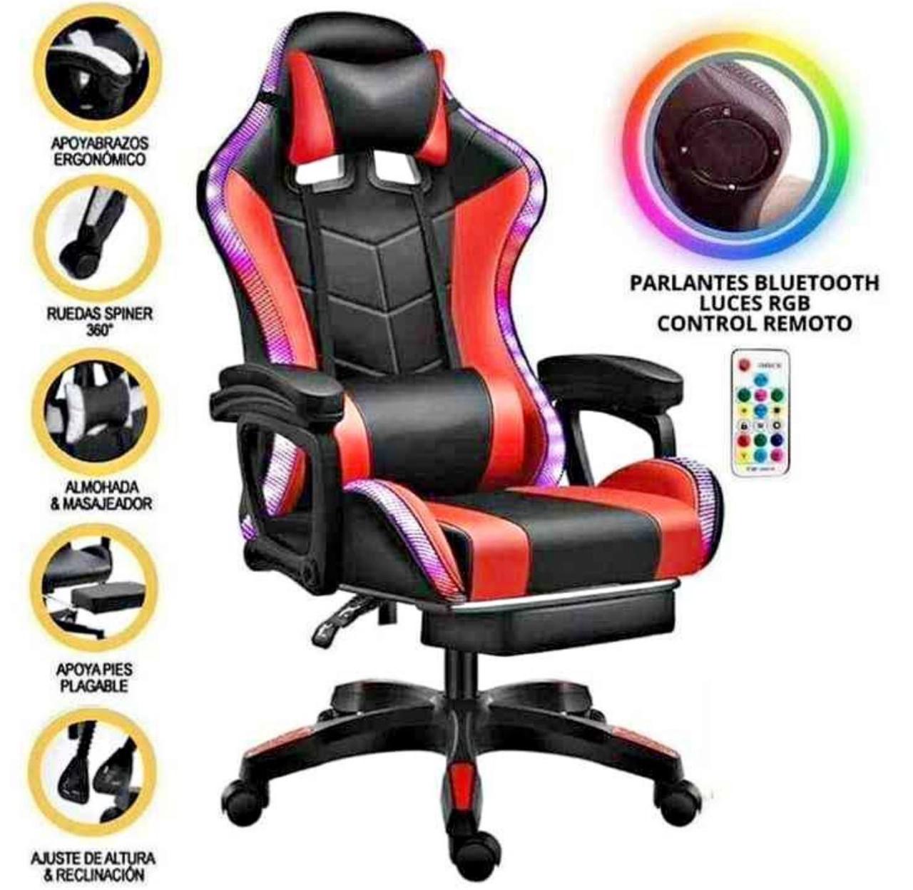 Silla Gammer Con Luz Y Reposa Pies + Bocina Integrada 🔊 y Control