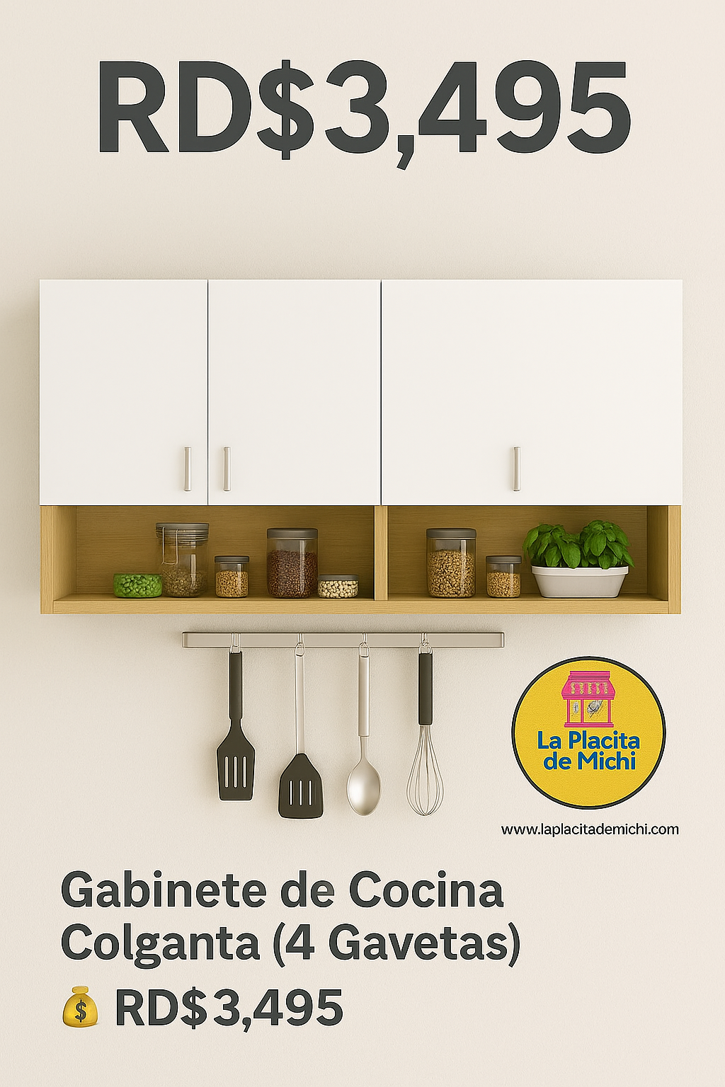 🪟 Gabinete de Cocina Colgante (4 Gavetas) (Cod. 80061)
💰 RD$3,495