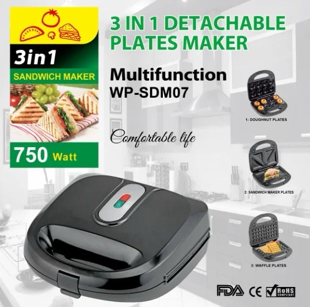 Tostadora Waflera, Sandwichera, Donas (3 en 1)