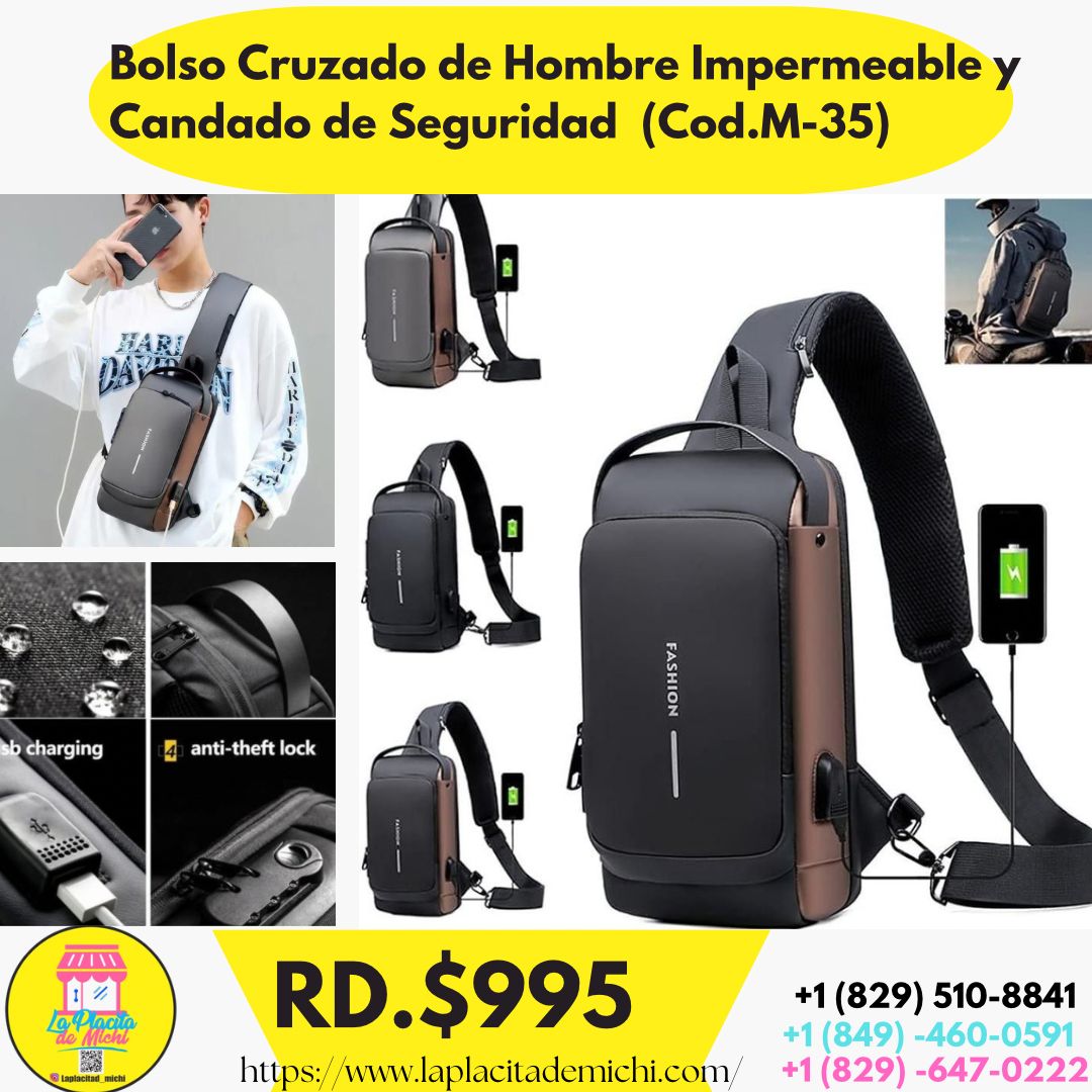 Bolso Cruzado de Hombre Impermeable y Candado de Seguridad
(Cod.M-35)