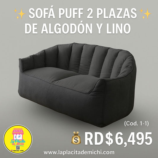 🛋️✨ Sofá Puff 2 Plazas de Algodón y Lino ✨🛋️ (Cod.1-1) (Empacado al Vacío)