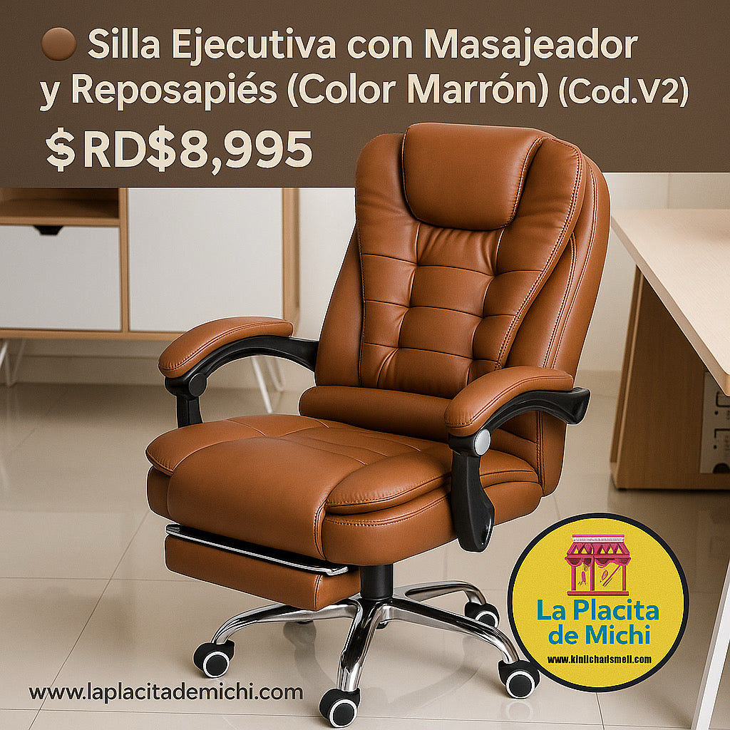 🟤 Silla Ejecutiva con Masajeador y Reposapiés (Color Marrón)