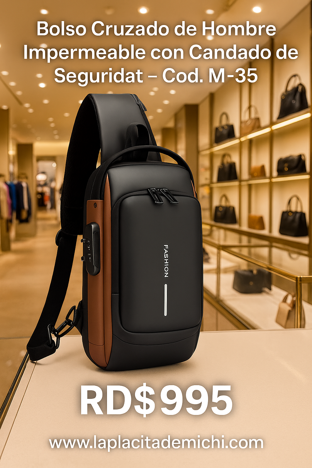 Bolso Cruzado de Hombre Impermeable y Candado de Seguridad
(Cod.M-35)