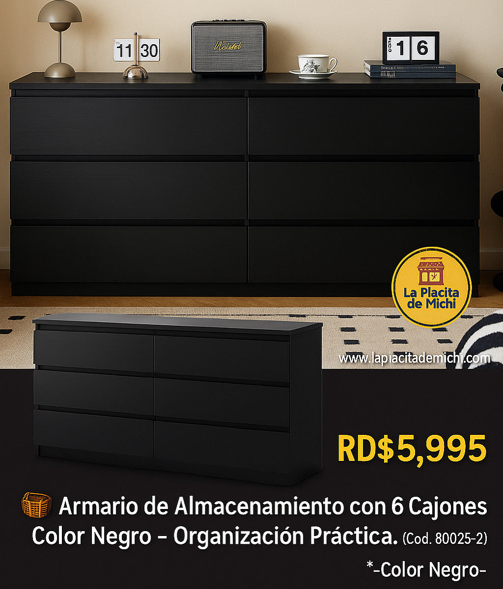 🧺 Gavetero Armario de Almacenamiento con 6 Cajones Color Negro – Organización Práctica. (Cod. 80025-2) *-Color Negro-*
💰RD$5,995