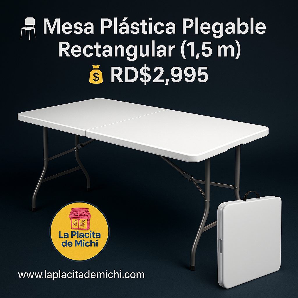 Mesa Plástica Plegable Rectangular (1.5 m)
💰 RD$2,995