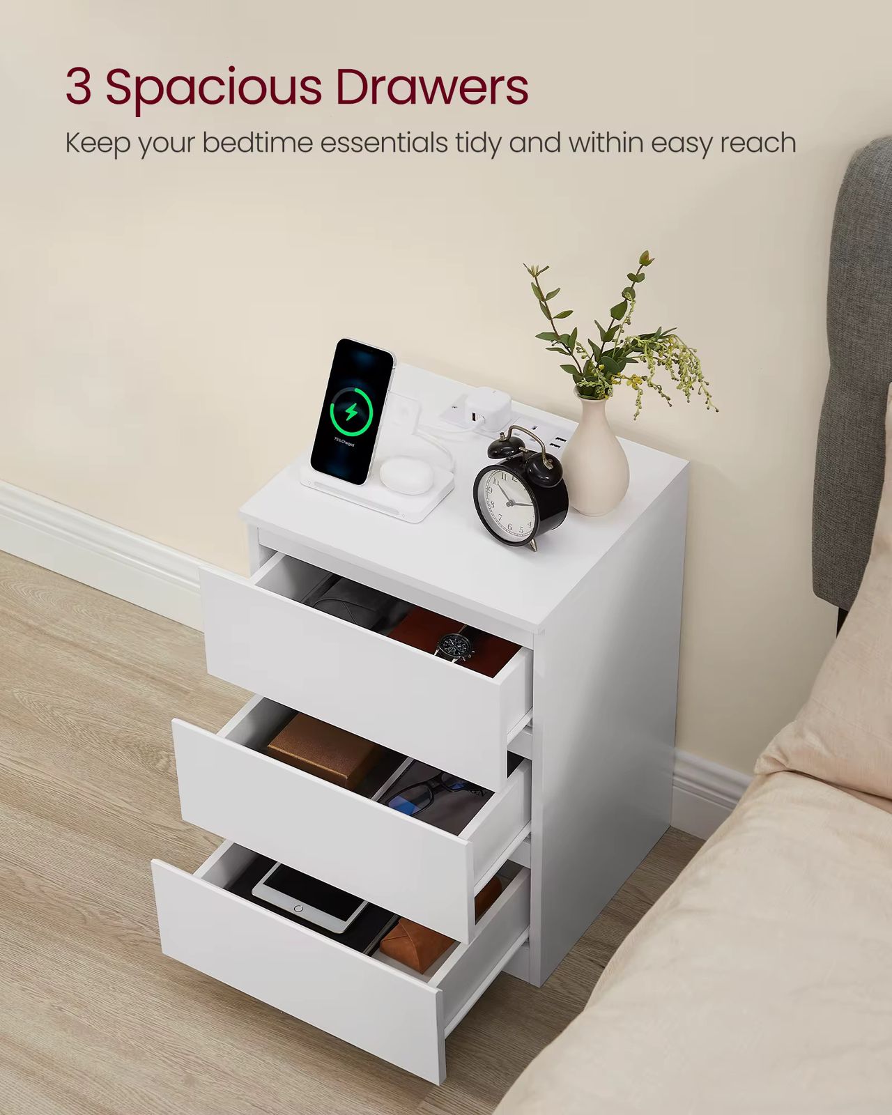 🛏️ Mesita de Noche de Madera Blanca – Elegancia y Funcionalidad en Cada Rincón
(Cod.283275)