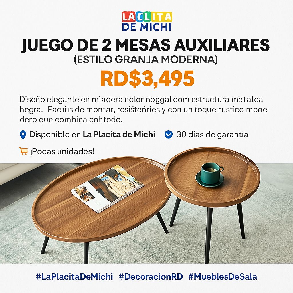 🏠 Juego de 2 Mesas Auxiliares (Estilo Granja Moderna) Cod.2572
💰 RD$3,495