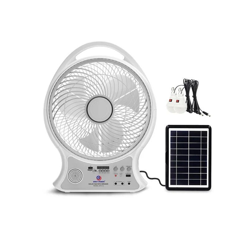 Abanico Recargable Con Panel Solar y Eléctrico Con Bombillos y Bluetooth (14 Pulgadas)