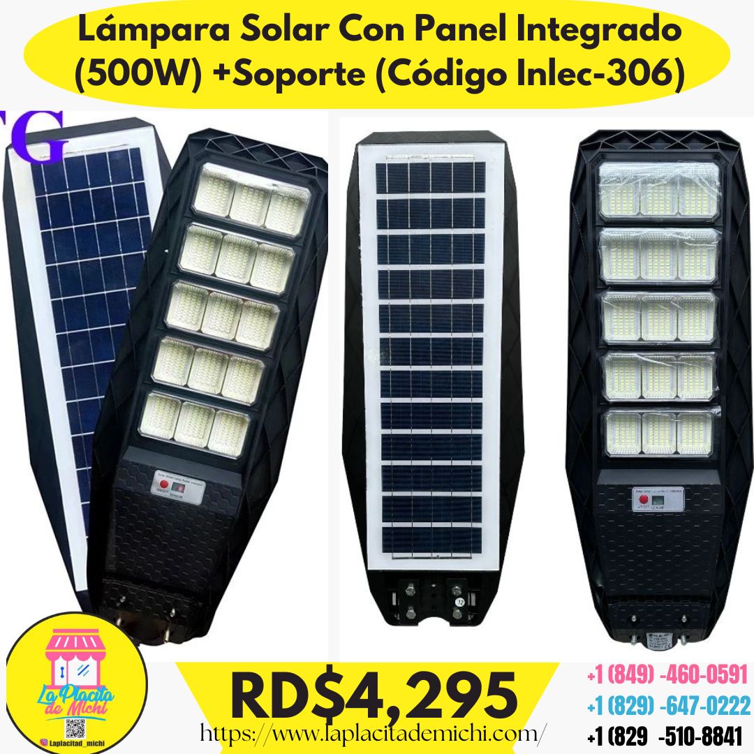 Lámpara Solar Con Panel Integrado (500W) +Soporte (Código Inlec-306)