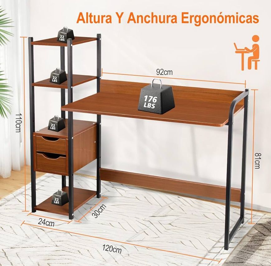 🪑✨ Escritorio Multifuncional con Estante Lateral (Color Marrón) (Cod. 88002) ✨🪑
💰 RD$2,995