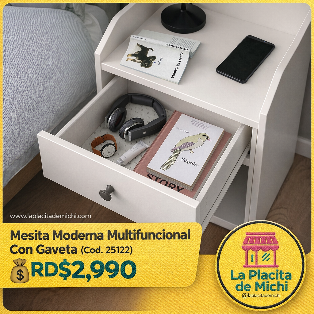 🛏️ Mesita Moderna Multifuncional Con Gaveta (Cod. 25122)
💰RD$2,495