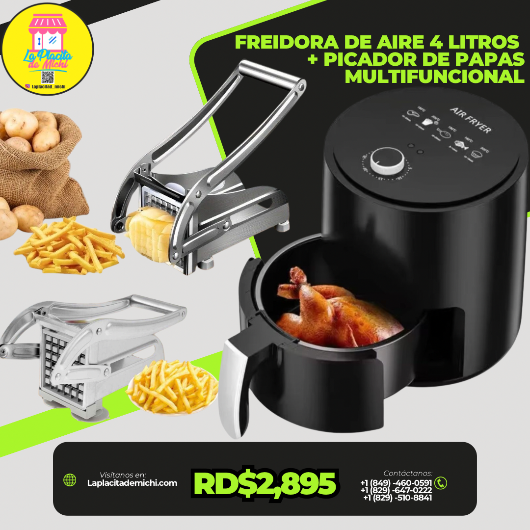 Freidora de Aire 4 Litros + Picador de Papas Multifuncional