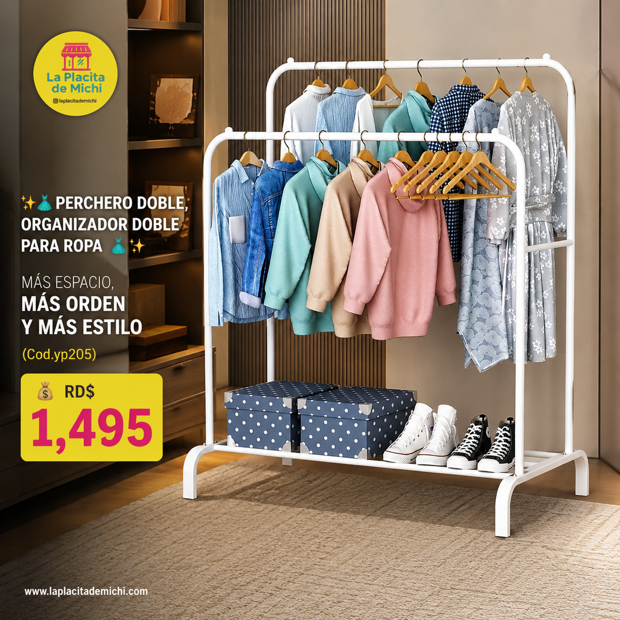 ✨👗 PERCHERO DOBLE, ORGANIZADOR DOBLE PARA ROPA – MÁS ESPACIO, MÁS ORDEN Y MÁS ESTILO 👗✨ (Cod.yp205)
💰RD$1,495