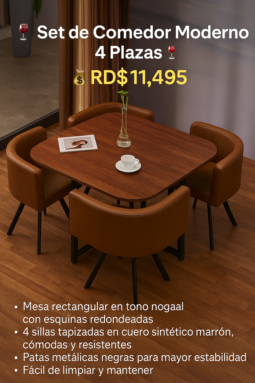 🍷✨ Set de Comedor Moderno 4 Plazas ✨🍷 (Cod.402)