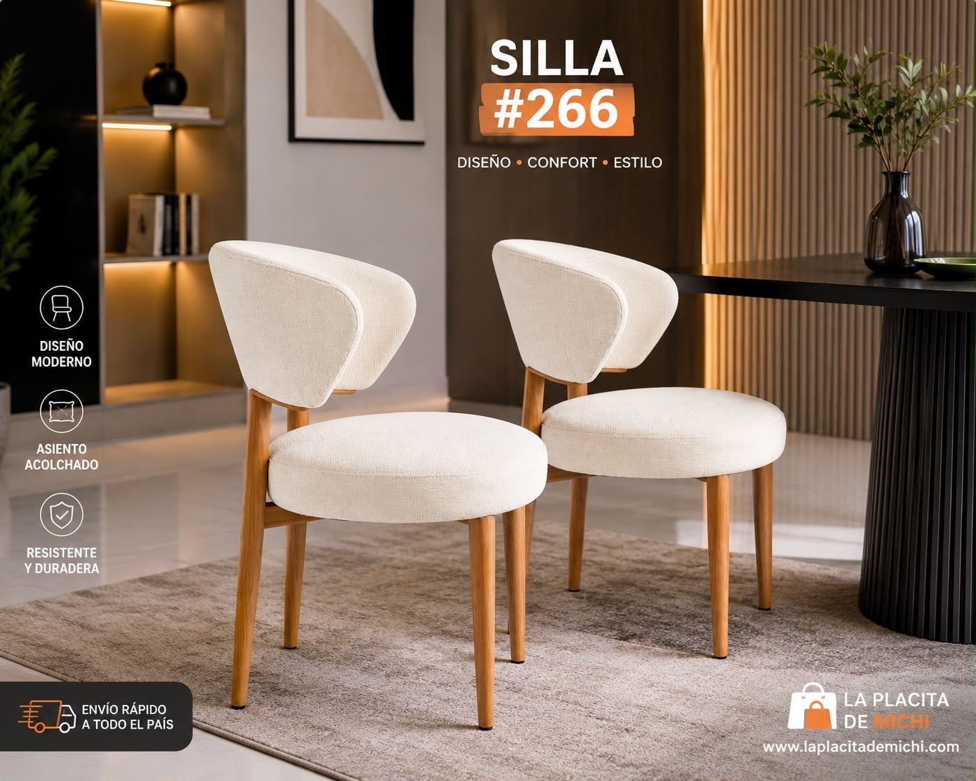 🪑🤍 SILLA MODERNA TAPIZADA NEGRA – SOFISTICACIÓN Y COMODIDAD EN CADA DETALLE 🤍🪑
🆔 Cod. 266 BLANCA
💰 RD$3,495 (c/u)