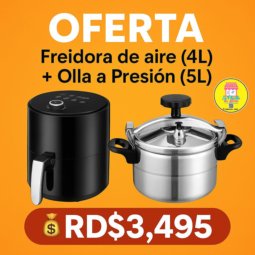 📣 OFERTA ESPECIAL COMBO DE COCINA 🔥
¡Cocina rápido, sano y delicioso!
🎁 Freidora de Aire (4L) + Olla de Presión (5L)